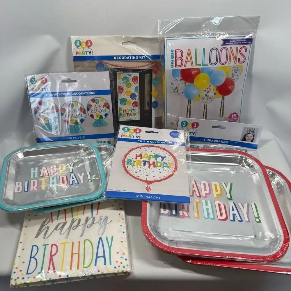 D34 10 piece Party Decorations- Primary colors balloons, door and table decor,